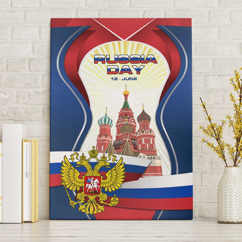 Russia Day Canvas Wall Art with Kremlin Illustration, National Emblem, and Flag Stripes
