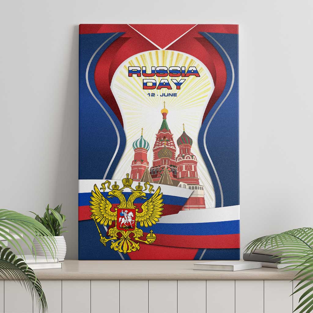 Russia Day Canvas Wall Art with Kremlin Illustration, National Emblem, and Flag Stripes