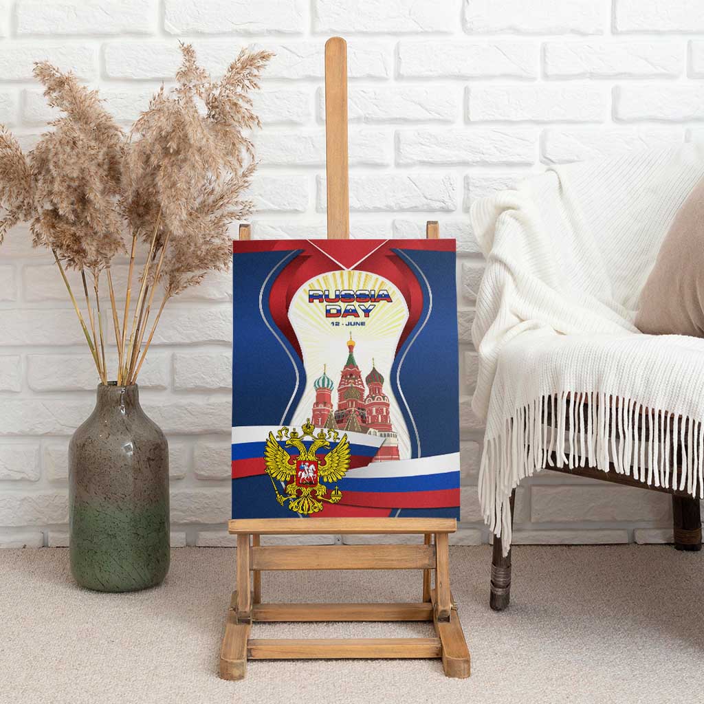 Russia Day Canvas Wall Art with Kremlin Illustration, National Emblem, and Flag Stripes
