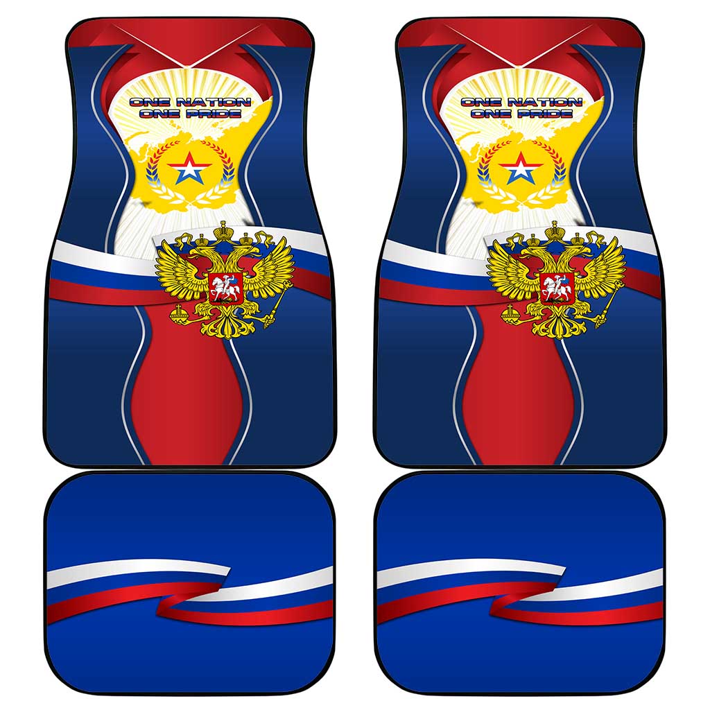 Russia Day Car Mats with Kremlin Illustration, National Emblem, and Flag Stripes
