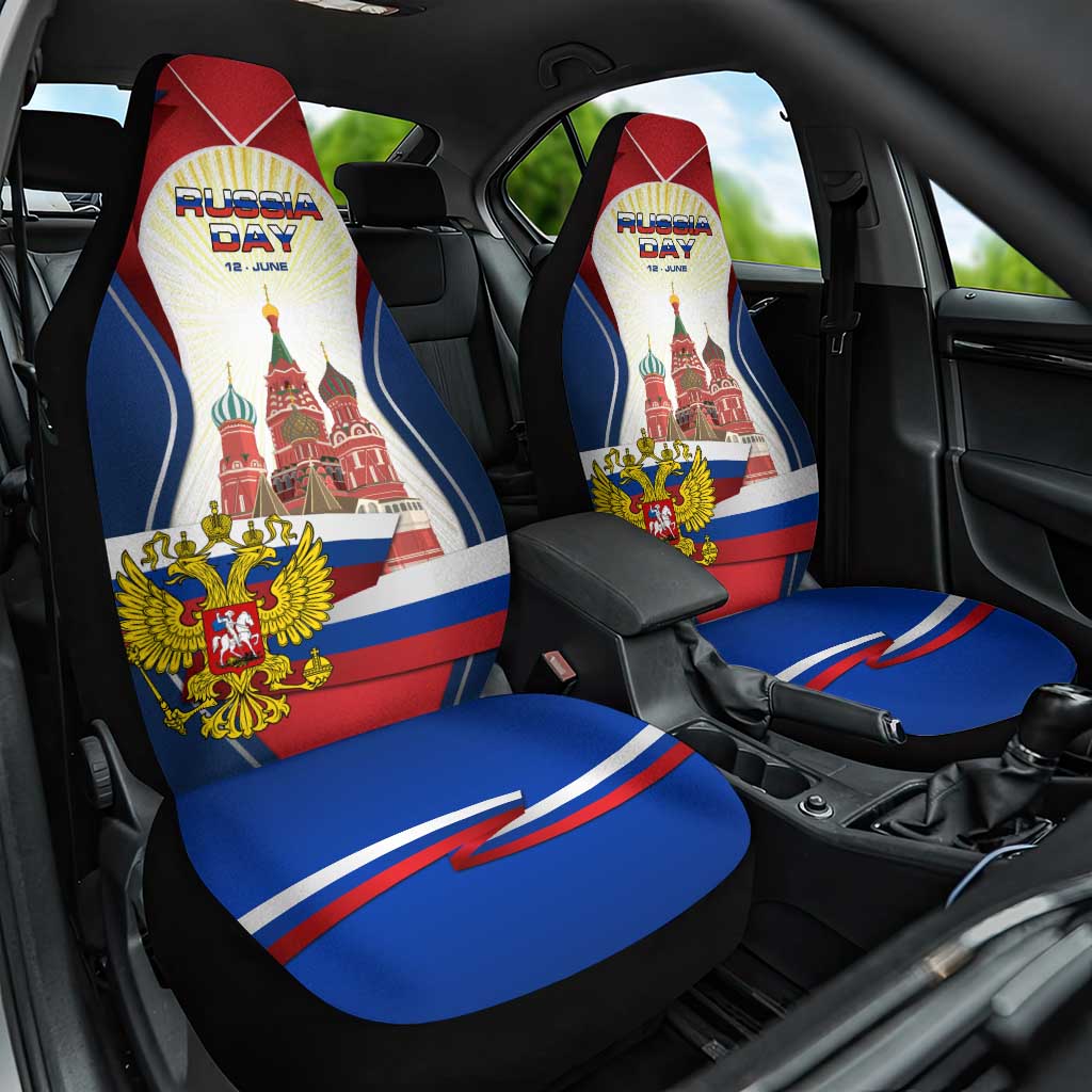 Russia Day Car Seat Cover with Kremlin Illustration, National Emblem, and Flag Stripes