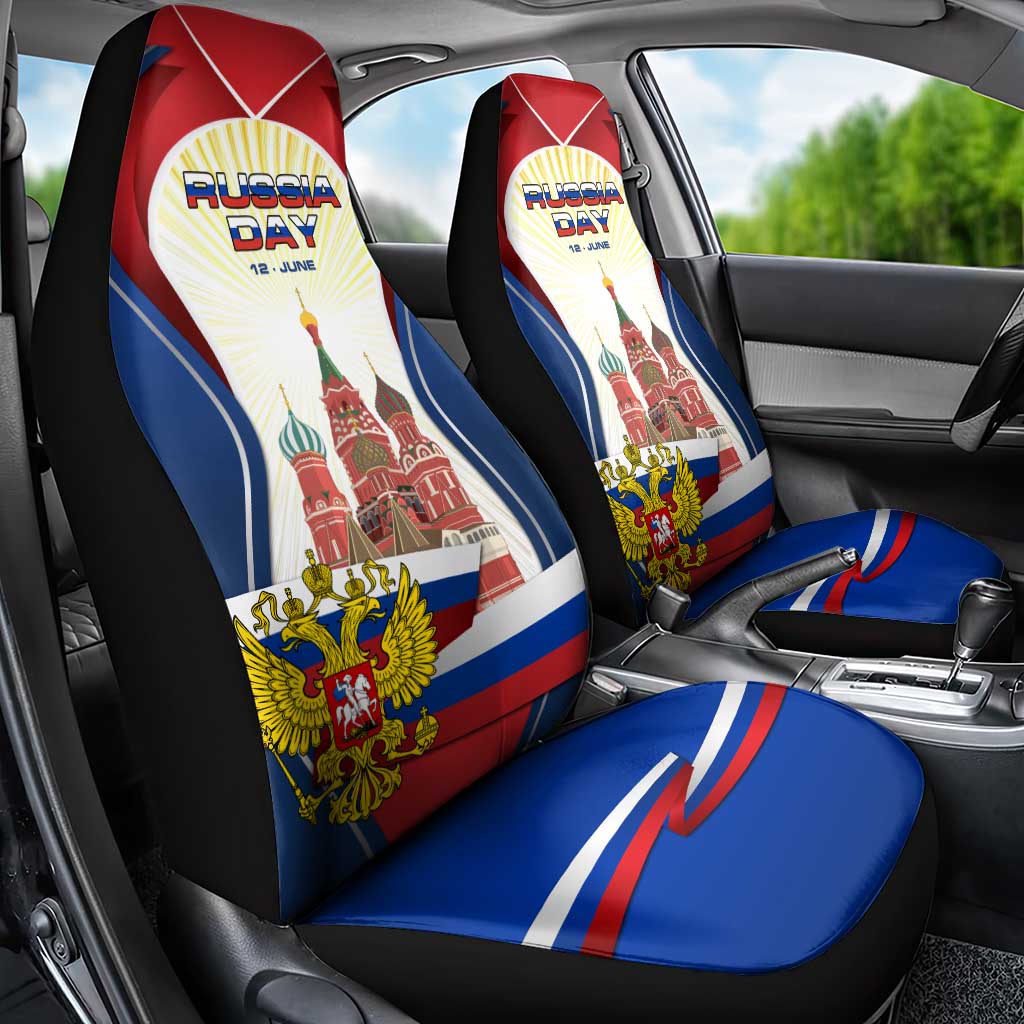 Russia Day Car Seat Cover with Kremlin Illustration, National Emblem, and Flag Stripes