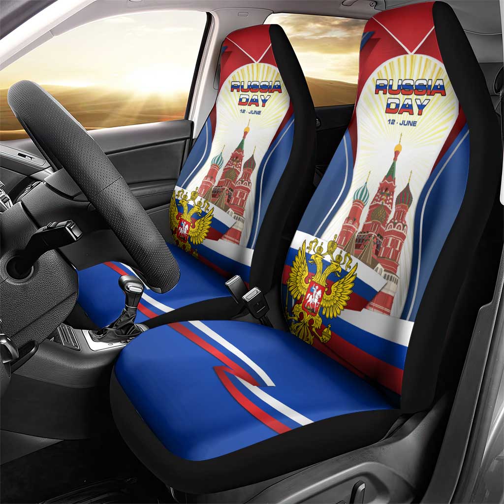 Russia Day Car Seat Cover with Kremlin Illustration, National Emblem, and Flag Stripes