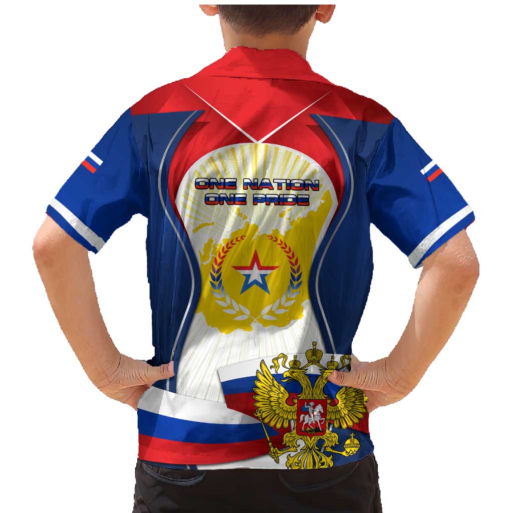 Russia Day Family Matching Mermaid Dress and Hawaiian Shirt with Kremlin Illustration, National Emblem, and Flag Stripes
