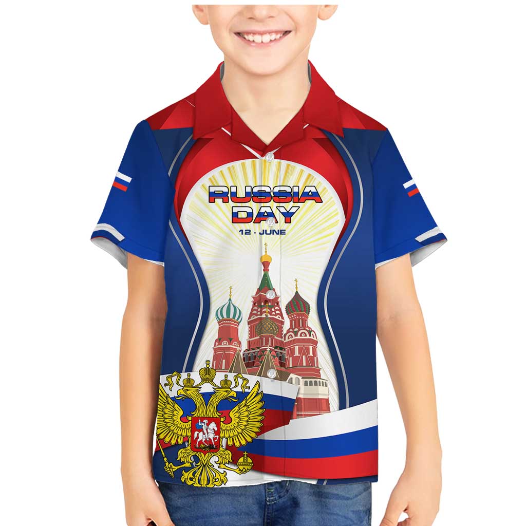 Russia Day Family Matching Mermaid Dress and Hawaiian Shirt with Kremlin Illustration, National Emblem, and Flag Stripes