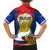 Russia Day Family Matching Off The Shoulder Long Sleeve Dress and Hawaiian Shirt with Kremlin Illustration, National Emblem, and Flag Stripes