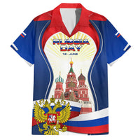 Russia Day Family Matching Off The Shoulder Long Sleeve Dress and Hawaiian Shirt with Kremlin Illustration, National Emblem, and Flag Stripes