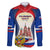 Russia Day Family Matching Off The Shoulder Long Sleeve Dress and Hawaiian Shirt with Kremlin Illustration, National Emblem, and Flag Stripes
