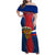 Russia Day Family Matching Off Shoulder Maxi Dress and Hawaiian Shirt with Kremlin Illustration, National Emblem, and Flag Stripes