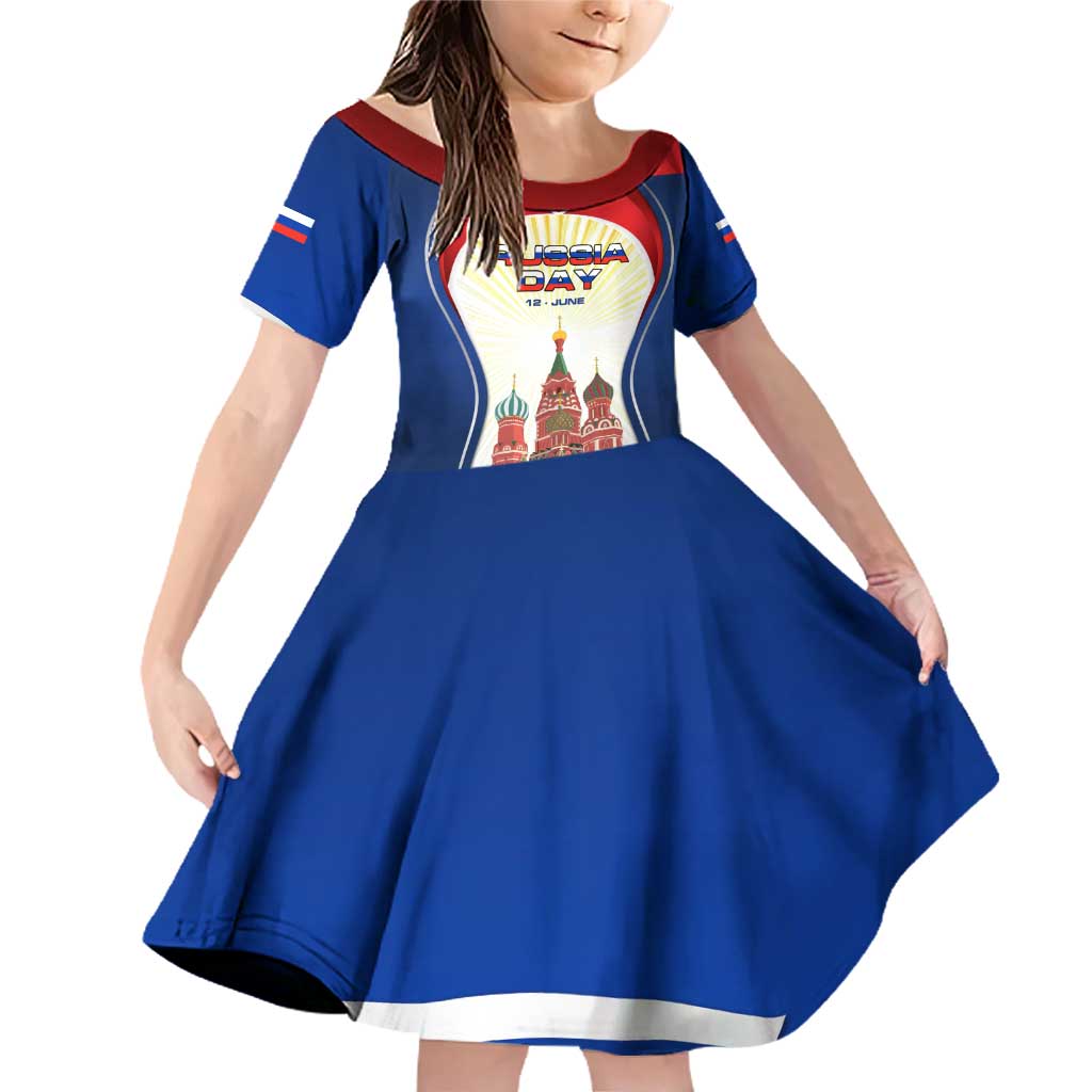 Russia Day Family Matching Off Shoulder Short Dress and Hawaiian Shirt with Kremlin Illustration, National Emblem, and Flag Stripes