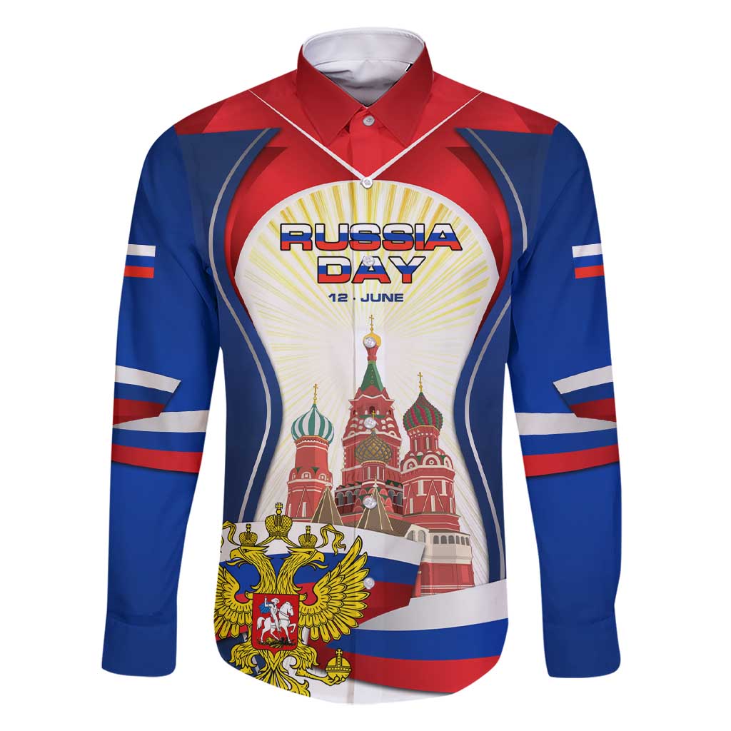 Russia Day Family Matching Short Sleeve Bodycon Dress and Hawaiian Shirt with Kremlin Illustration, National Emblem, and Flag Stripes