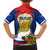 Russia Day Family Matching Tank Maxi Dress and Hawaiian Shirt with Kremlin Illustration, National Emblem, and Flag Stripes
