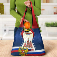 Russia Day Grocery Bag with Kremlin Illustration, National Emblem, and Flag Stripes