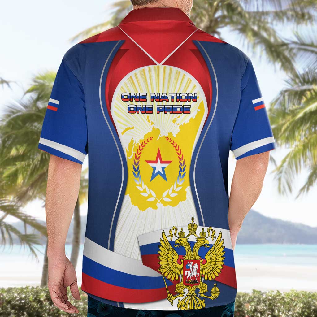 Russia Day Hawaiian Shirt with Kremlin Illustration, National Emblem, and Flag Stripes