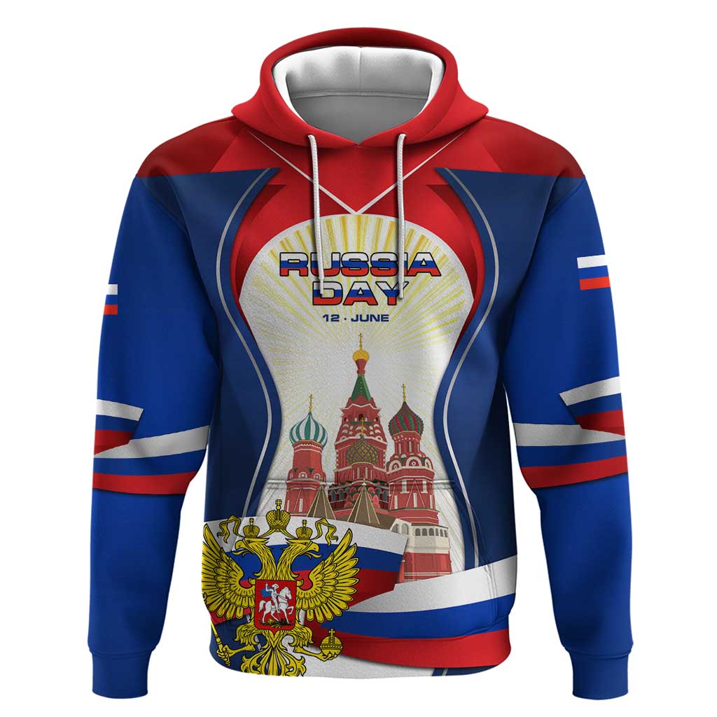 Russia Day Hoodie with Kremlin Illustration, National Emblem, and Flag Stripes
