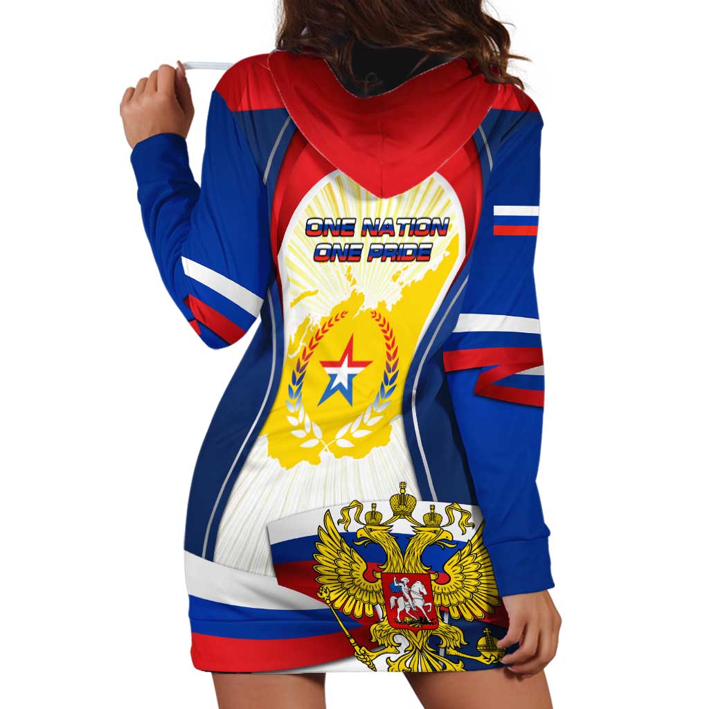 Russia Day Hoodie Dress with Kremlin Illustration, National Emblem, and Flag Stripes