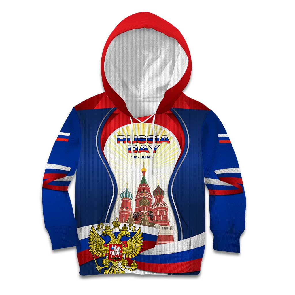 Russia Day Kid Hoodie with Kremlin Illustration, National Emblem, and Flag Stripes