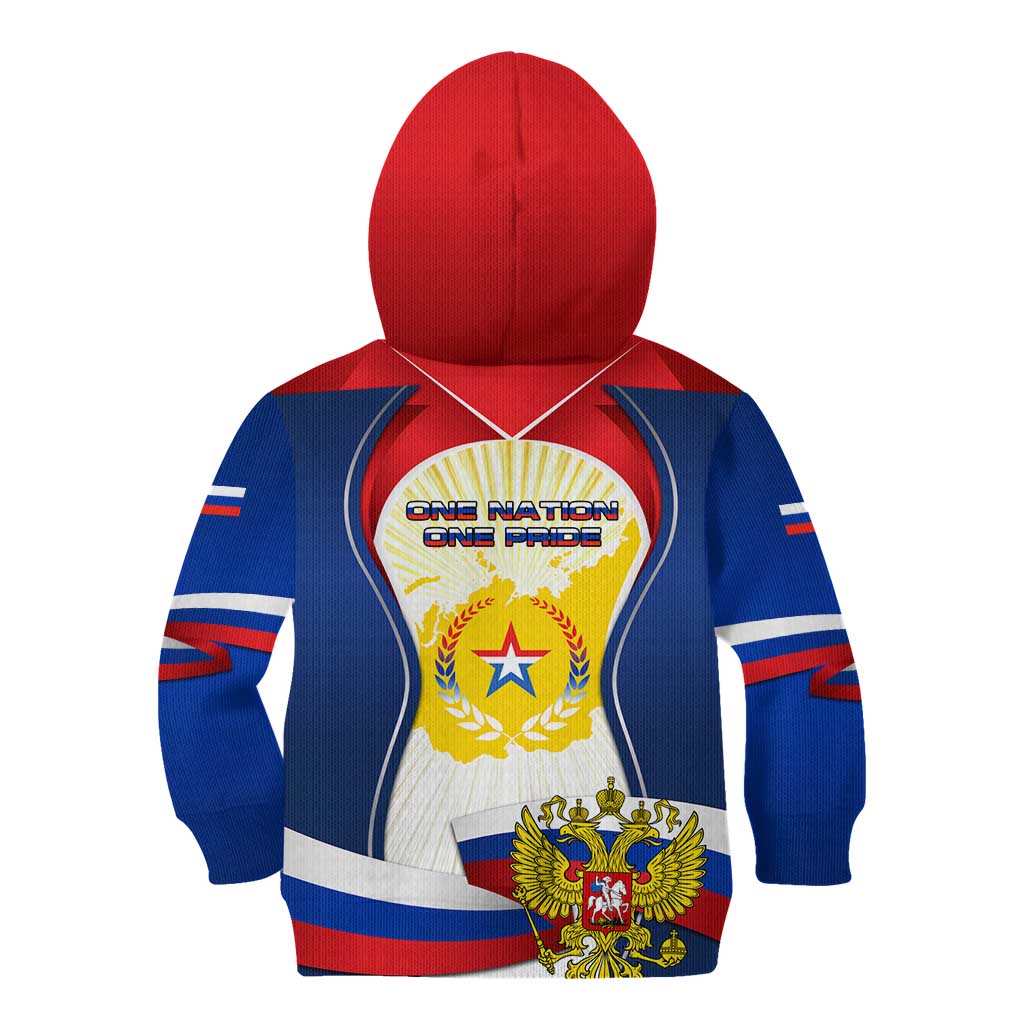 Russia Day Kid Hoodie with Kremlin Illustration, National Emblem, and Flag Stripes