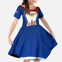 Russia Day Kid Short Sleeve Dress with Kremlin Illustration, National Emblem, and Flag Stripes