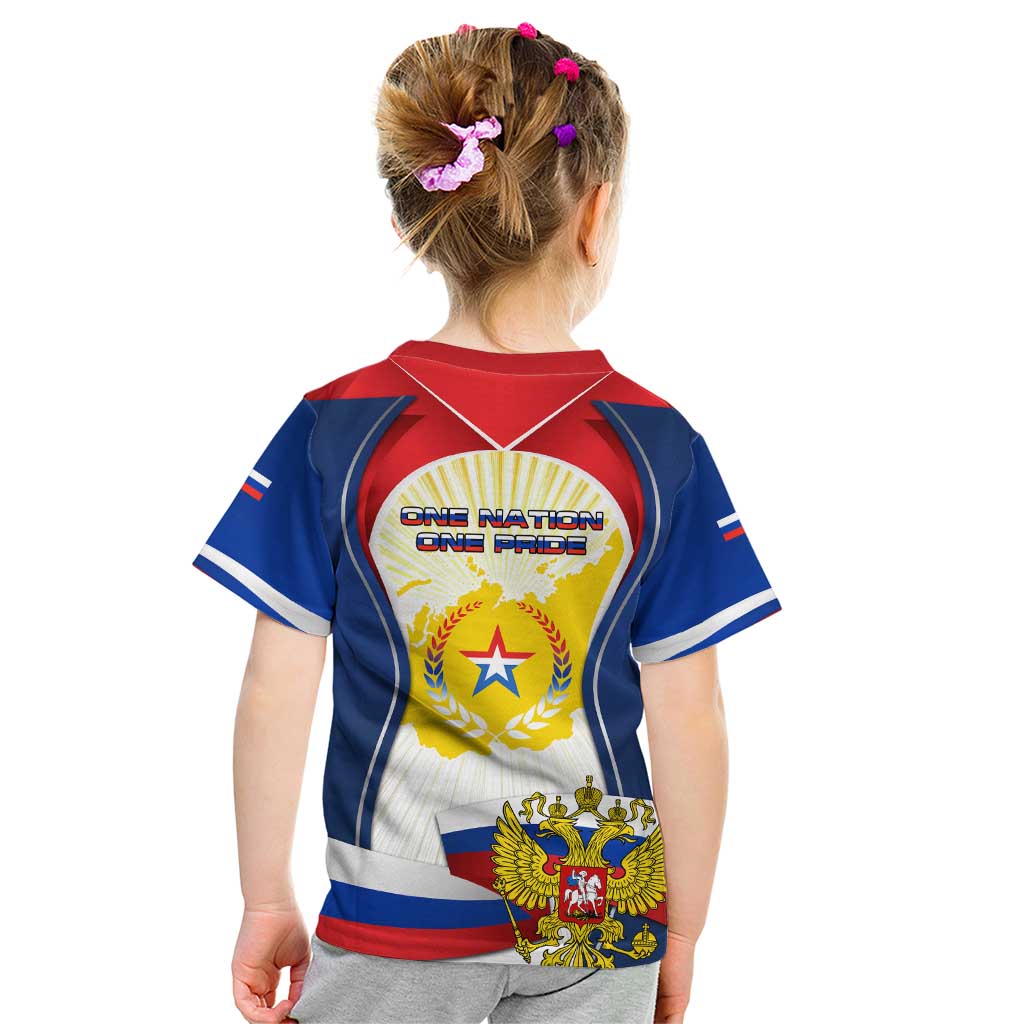 Russia Day Kid T Shirt with Kremlin Illustration, National Emblem, and Flag Stripes