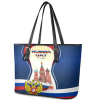 Russia Day Leather Tote Bag with Kremlin Illustration, National Emblem, and Flag Stripes