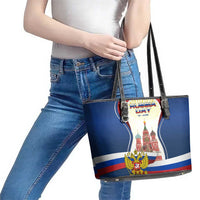 Russia Day Leather Tote Bag with Kremlin Illustration, National Emblem, and Flag Stripes
