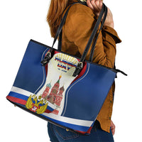 Russia Day Leather Tote Bag with Kremlin Illustration, National Emblem, and Flag Stripes