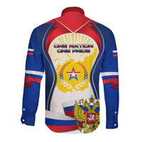 Russia Day Long Sleeve Button Shirt with Kremlin Illustration, National Emblem, and Flag Stripes
