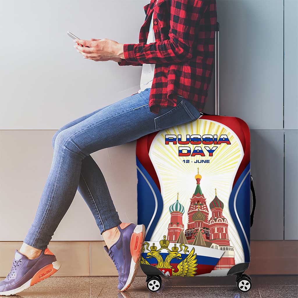 Russia Day Luggage Cover with Kremlin Illustration, National Emblem, and Flag Stripes