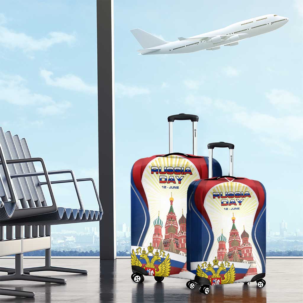 Russia Day Luggage Cover with Kremlin Illustration, National Emblem, and Flag Stripes