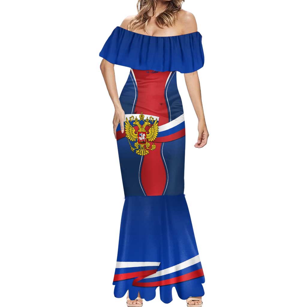 Russia Day Mermaid Dress with Kremlin Illustration, National Emblem, and Flag Stripes