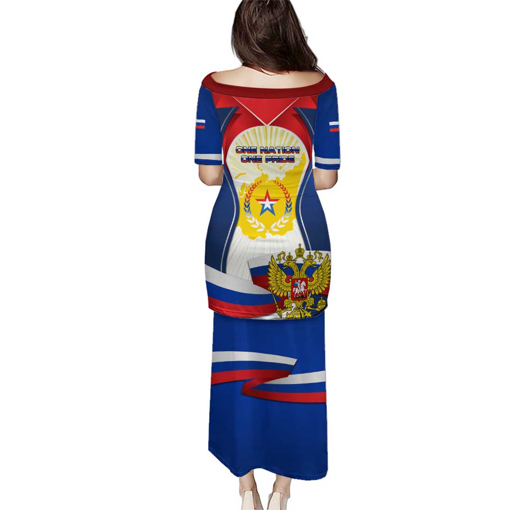 Russia Day Puletasi with Kremlin Illustration, National Emblem, and Flag Stripes