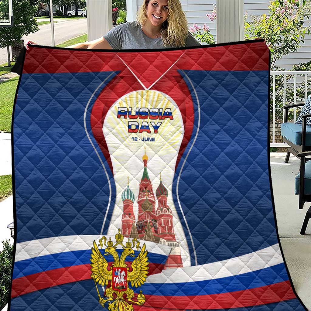 Russia Day Quilt with Kremlin Illustration, National Emblem, and Flag Stripes