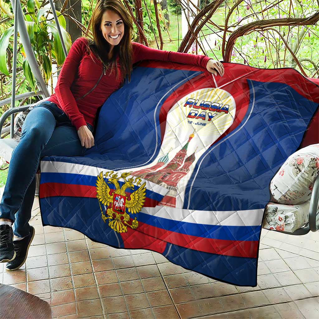 Russia Day Quilt with Kremlin Illustration, National Emblem, and Flag Stripes