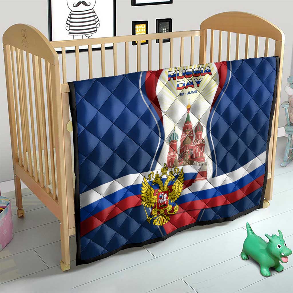 Russia Day Quilt with Kremlin Illustration, National Emblem, and Flag Stripes