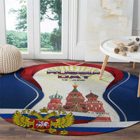 Russia Day Round Carpet with Kremlin Illustration, National Emblem, and Flag Stripes