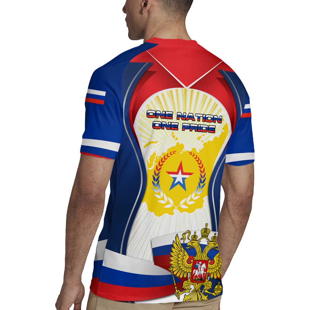 Russia Day Rugby Jersey with Kremlin Illustration, National Emblem, and Flag Stripes