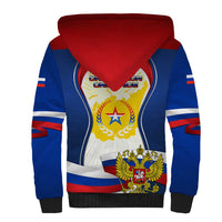 Russia Day Sherpa Hoodie with Kremlin Illustration, National Emblem, and Flag Stripes
