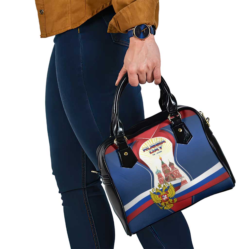Russia Day Shoulder Handbag with Kremlin Illustration, National Emblem, and Flag Stripes
