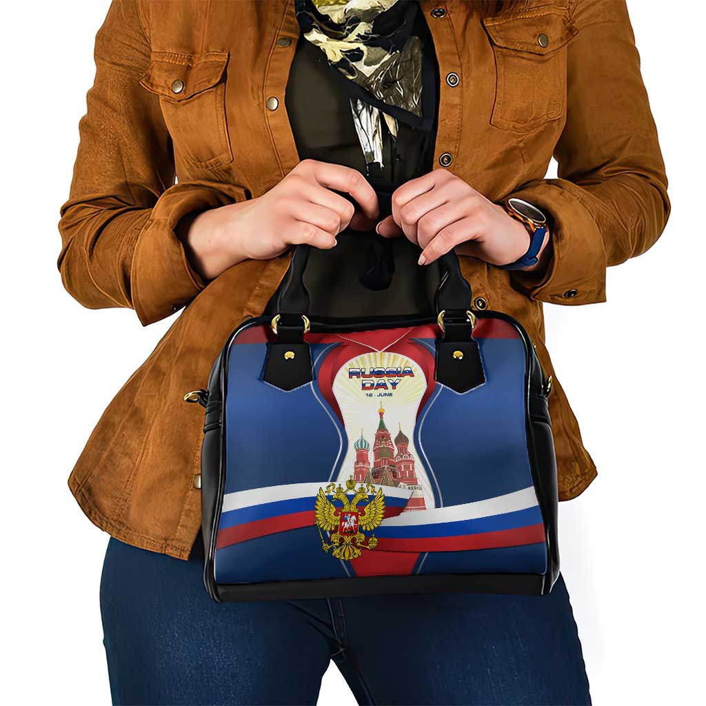 Russia Day Shoulder Handbag with Kremlin Illustration, National Emblem, and Flag Stripes