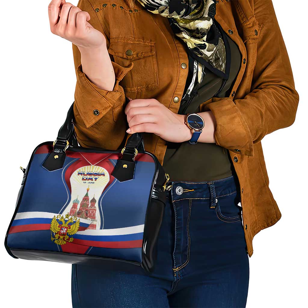 Russia Day Shoulder Handbag with Kremlin Illustration, National Emblem, and Flag Stripes