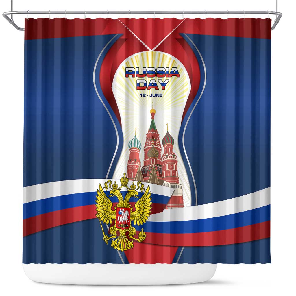 Russia Day Shower Curtain with Kremlin Illustration, National Emblem, and Flag Stripes