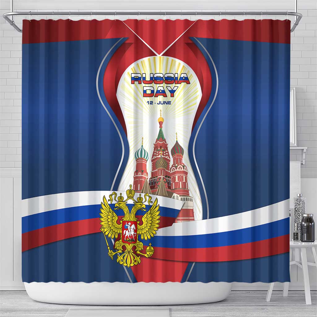 Russia Day Shower Curtain with Kremlin Illustration, National Emblem, and Flag Stripes