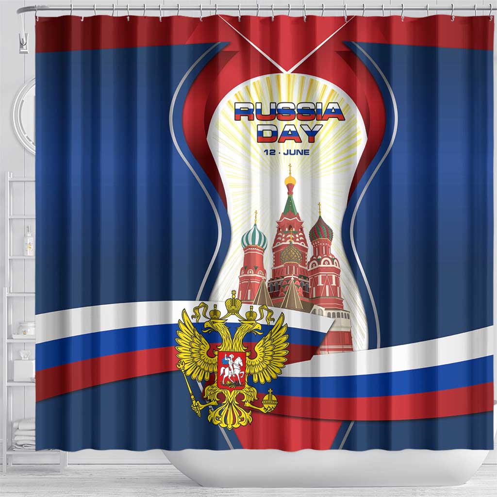 Russia Day Shower Curtain with Kremlin Illustration, National Emblem, and Flag Stripes