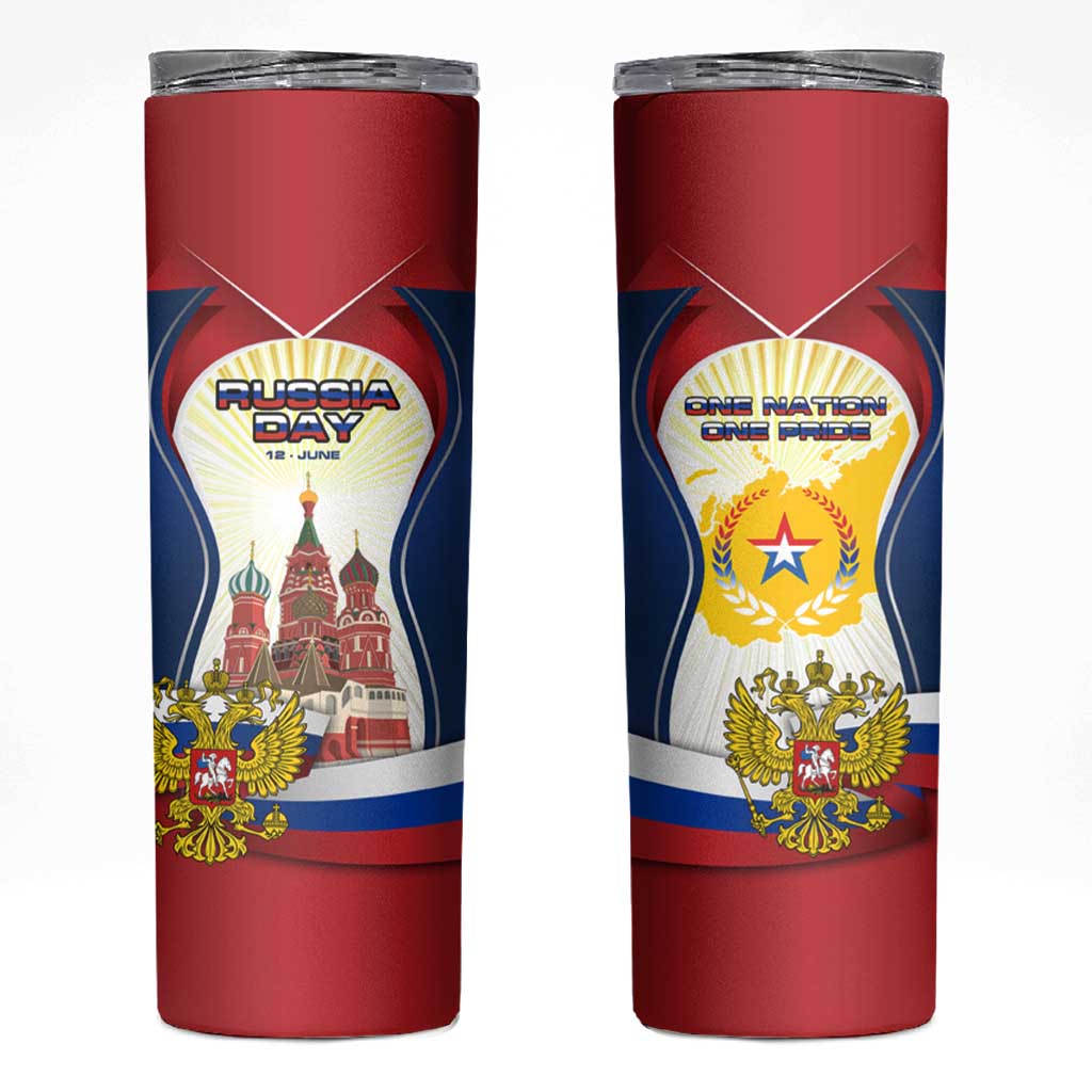 Russia Day Skinny Tumbler with Kremlin Illustration, National Emblem, and Flag Stripes