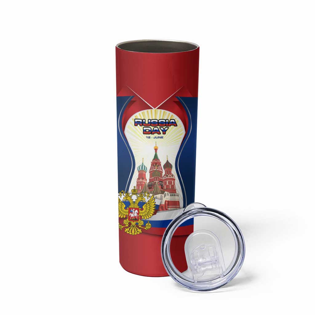 Russia Day Skinny Tumbler with Kremlin Illustration, National Emblem, and Flag Stripes
