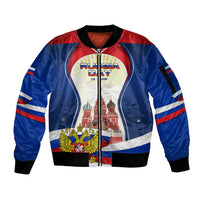 Russia Day Sleeve Zip Bomber Jacket with Kremlin Illustration, National Emblem, and Flag Stripes