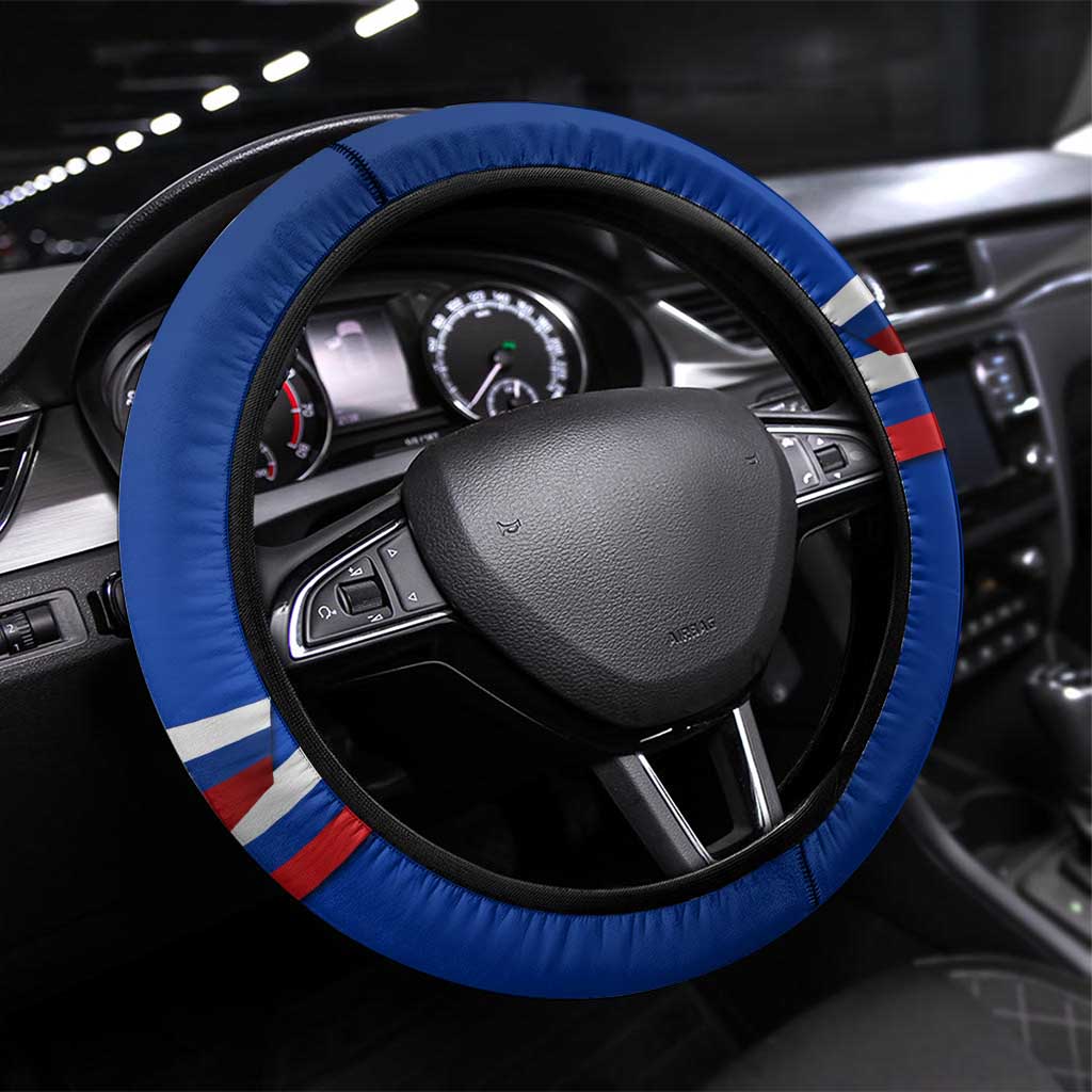 Russia Day Steering Wheel Cover with Kremlin Illustration, National Emblem, and Flag Stripes