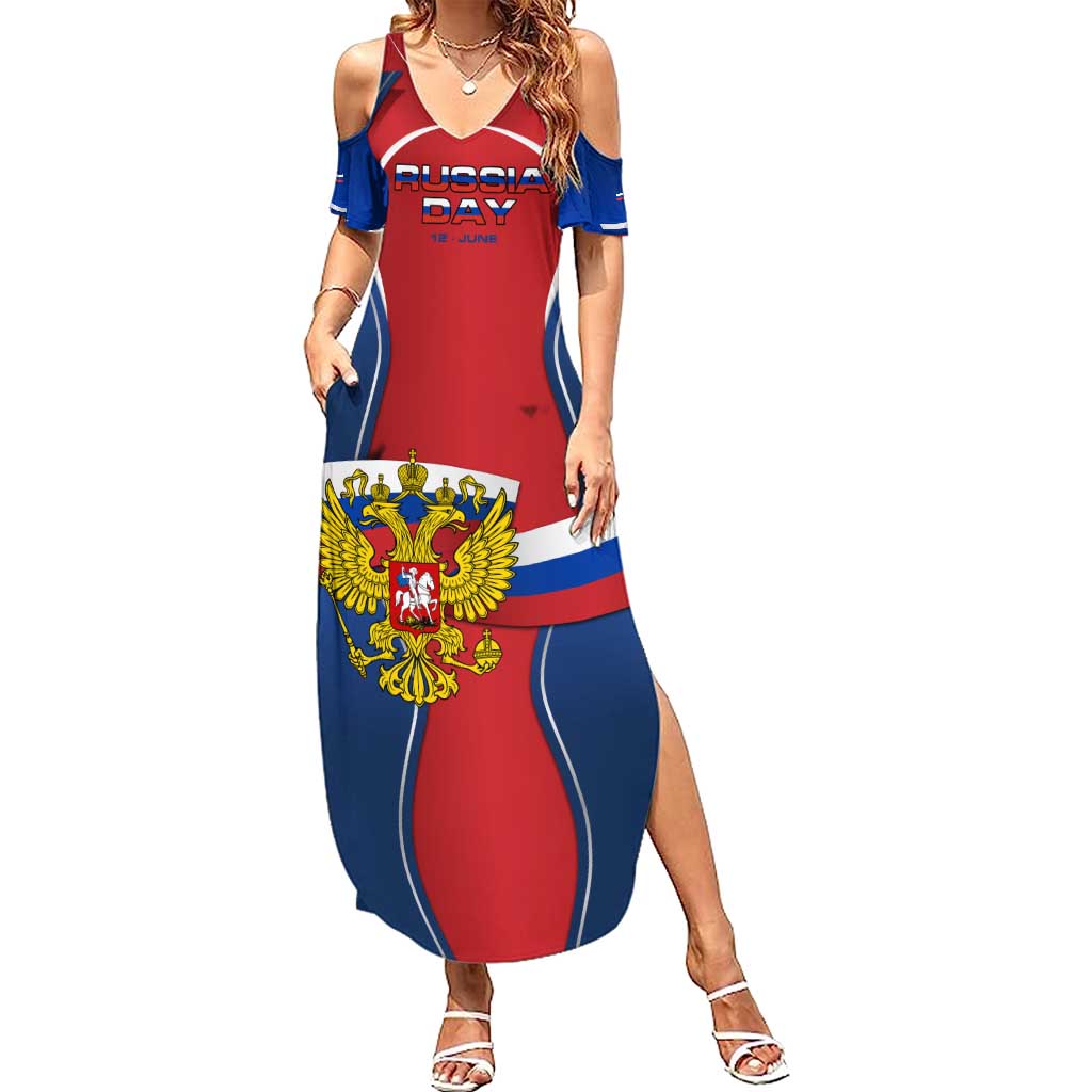Russia Day Summer Maxi Dress with Kremlin Illustration, National Emblem, and Flag Stripes