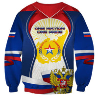 Russia Day Sweatshirt with Kremlin Illustration, National Emblem, and Flag Stripes